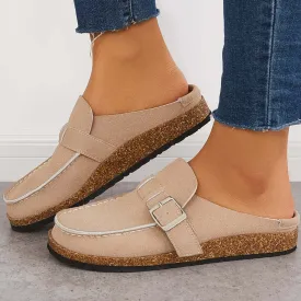 Sohiwoo Women Soft Leather Backless Mules Cork Footbed Slide Shoes