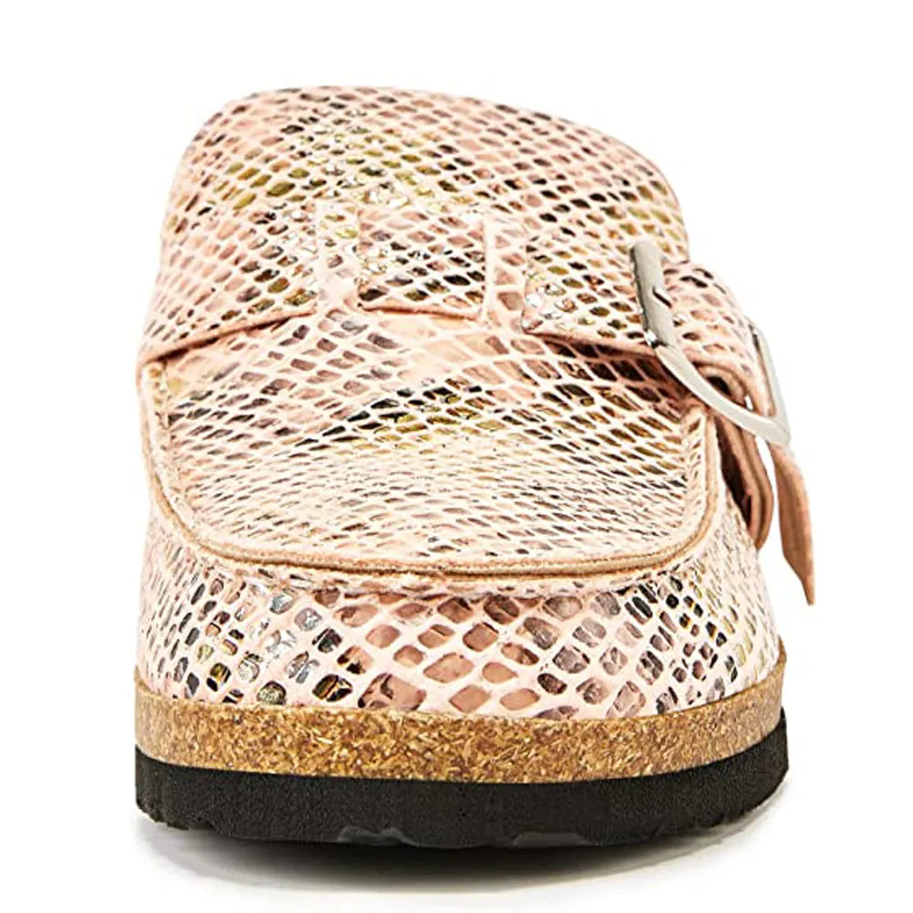 Sohiwoo Women Soft Leather Backless Mules Cork Footbed Slide Shoes