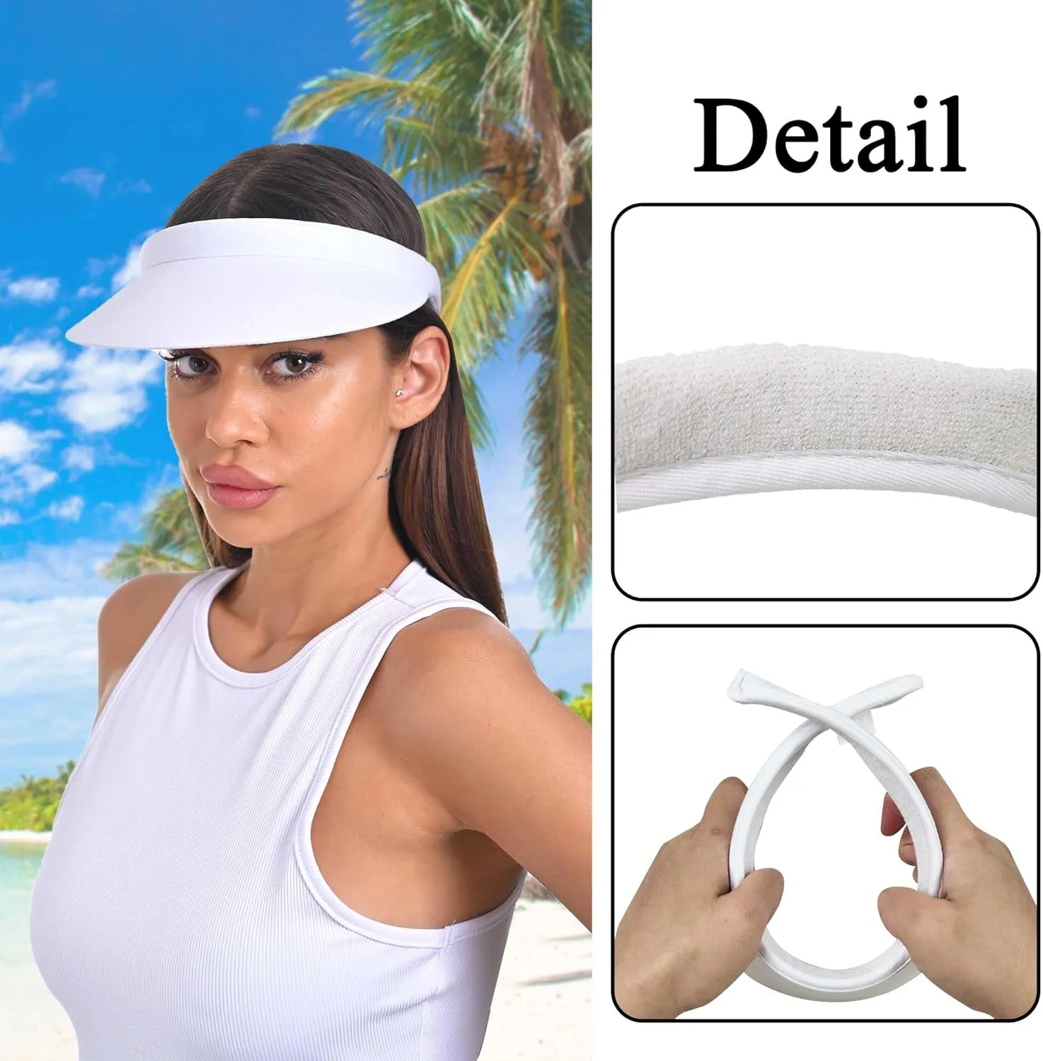 Sun Visor Hats Women Wide Brim Adjustable Clip On Visors Summer Beach Hat
