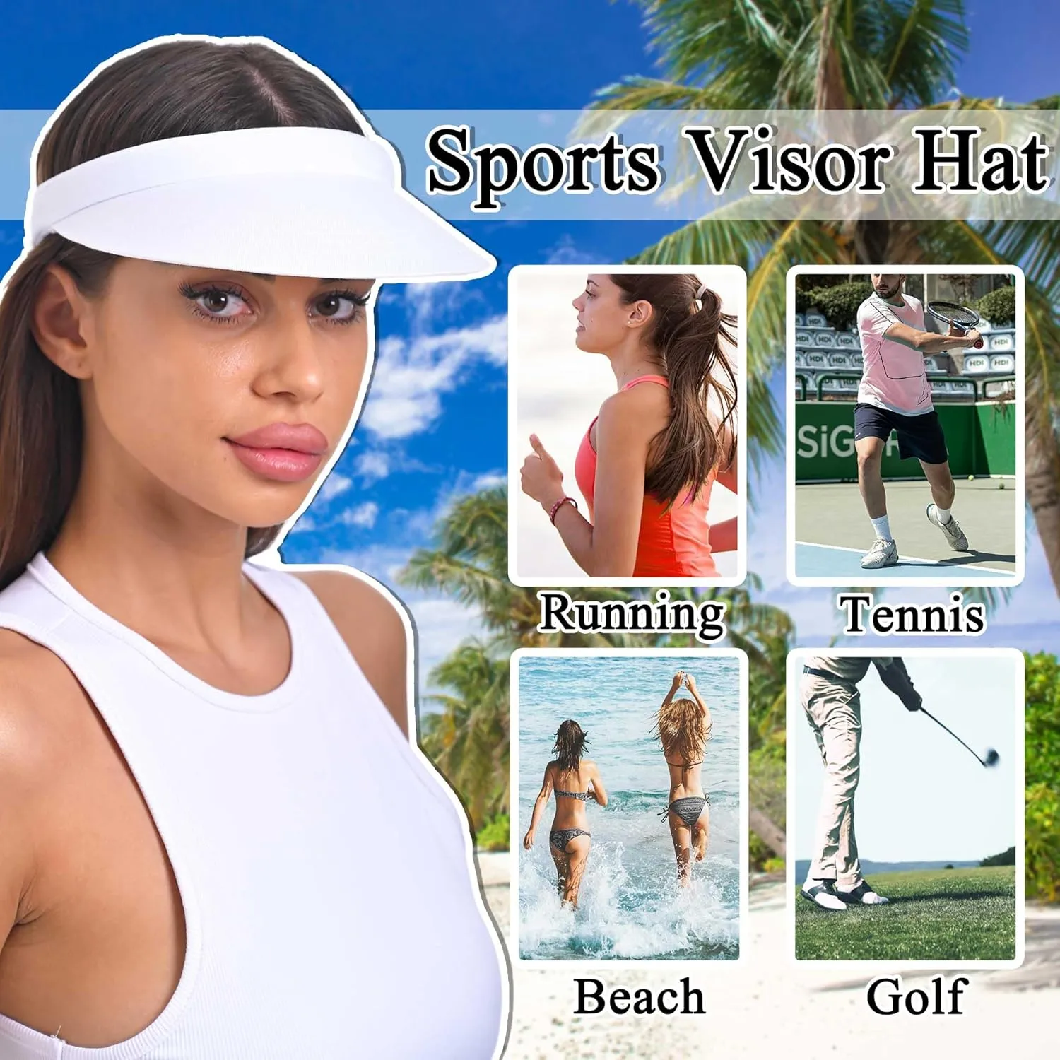 Sun Visor Hats Women Wide Brim Adjustable Clip On Visors Summer Beach Hat