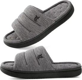 VeraCosy Mens Open-Toe Slippers Memory Foam Indoor Outdoor House Shoes