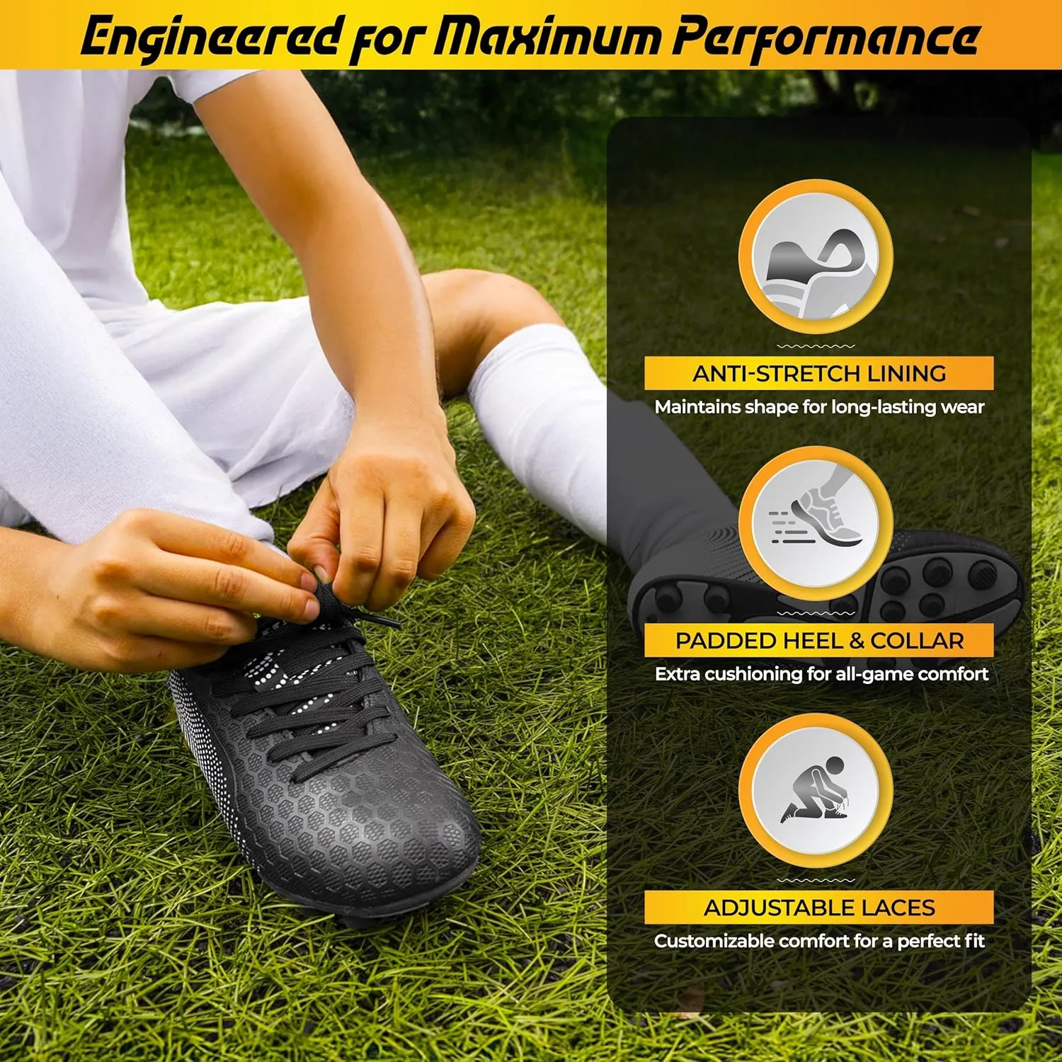Vizari Stealth Firm Ground Mens Soccer Cleats - Lightweight, Durable & Comfortable Adult Soccer Cleats with Excellent Traction - Mens Soccer Shoes with Padded Heel & Anti-Stretch Lining