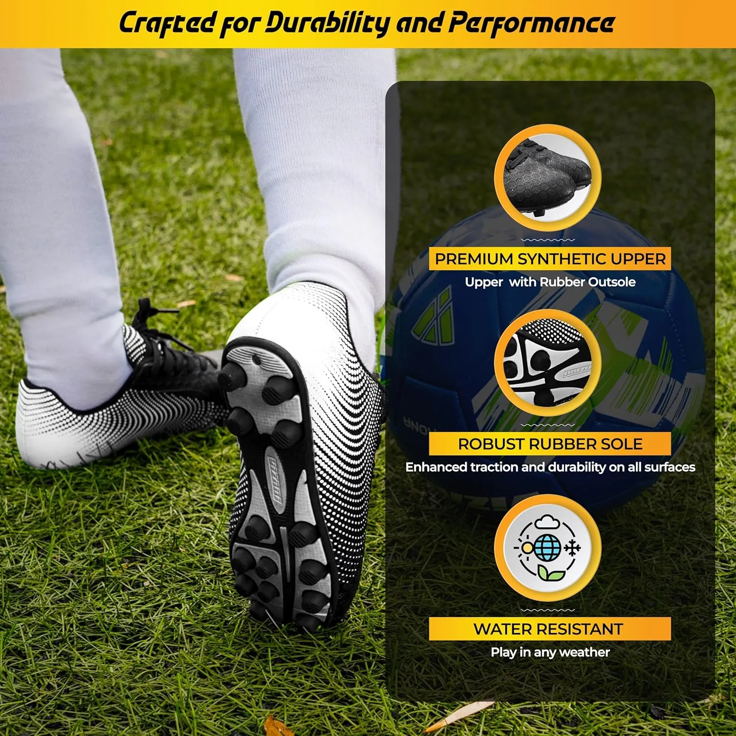 Vizari Stealth Firm Ground Mens Soccer Cleats - Lightweight, Durable & Comfortable Adult Soccer Cleats with Excellent Traction - Mens Soccer Shoes with Padded Heel & Anti-Stretch Lining
