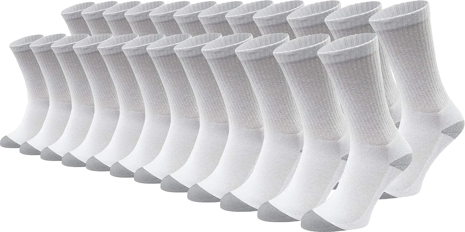 Winterlace 24 Pairs Cotton Crew Socks, Mens Womens Bulk Casual Sports Sock