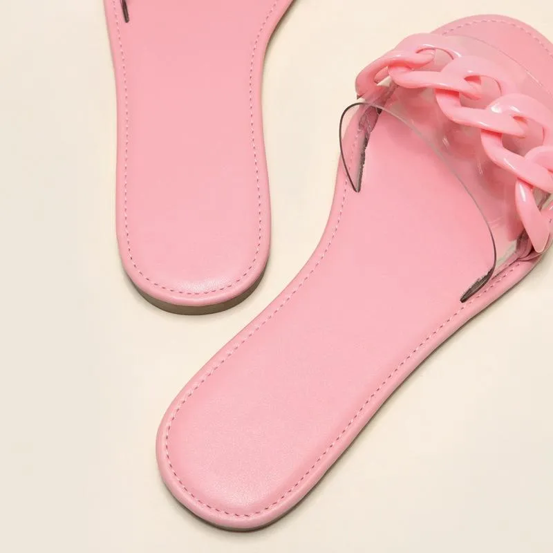 Women flat slide chain one strap cute sandals