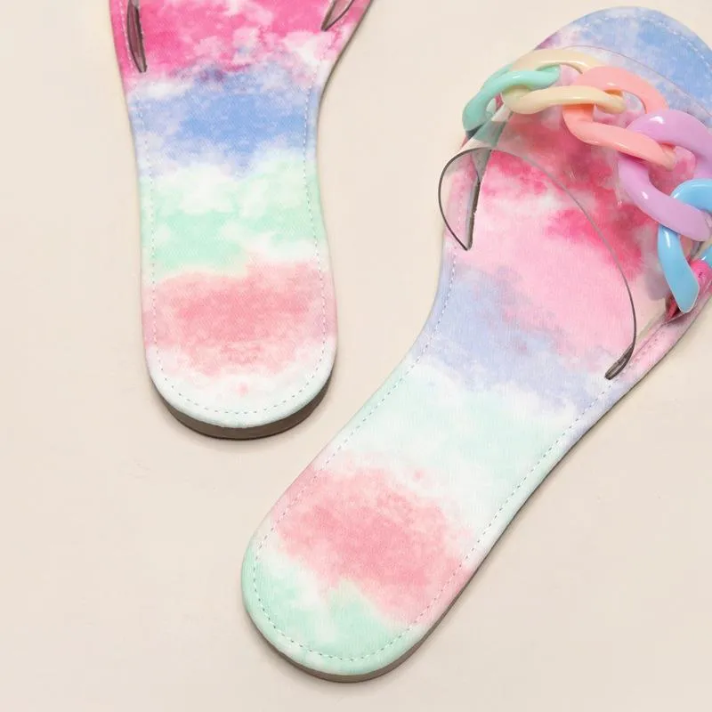 Women flat slide chain one strap cute sandals