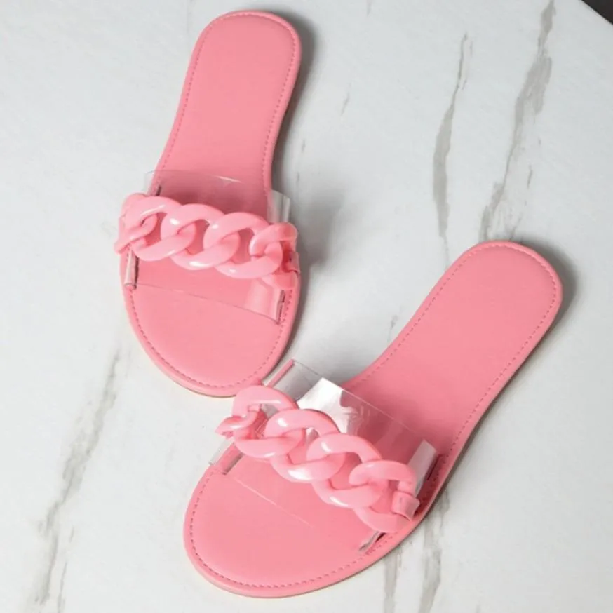 Women flat slide chain one strap cute sandals