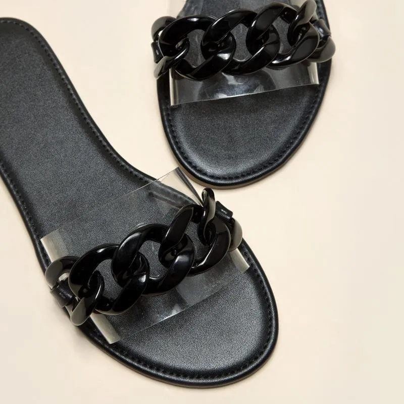 Women flat slide chain one strap cute sandals