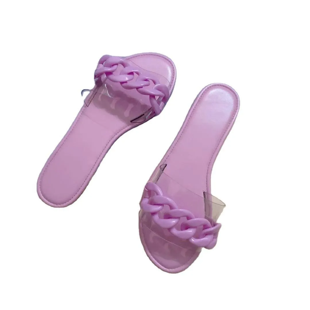 Women flat slide chain one strap cute sandals