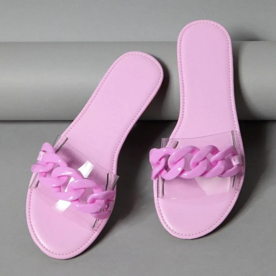 Women flat slide chain one strap cute sandals