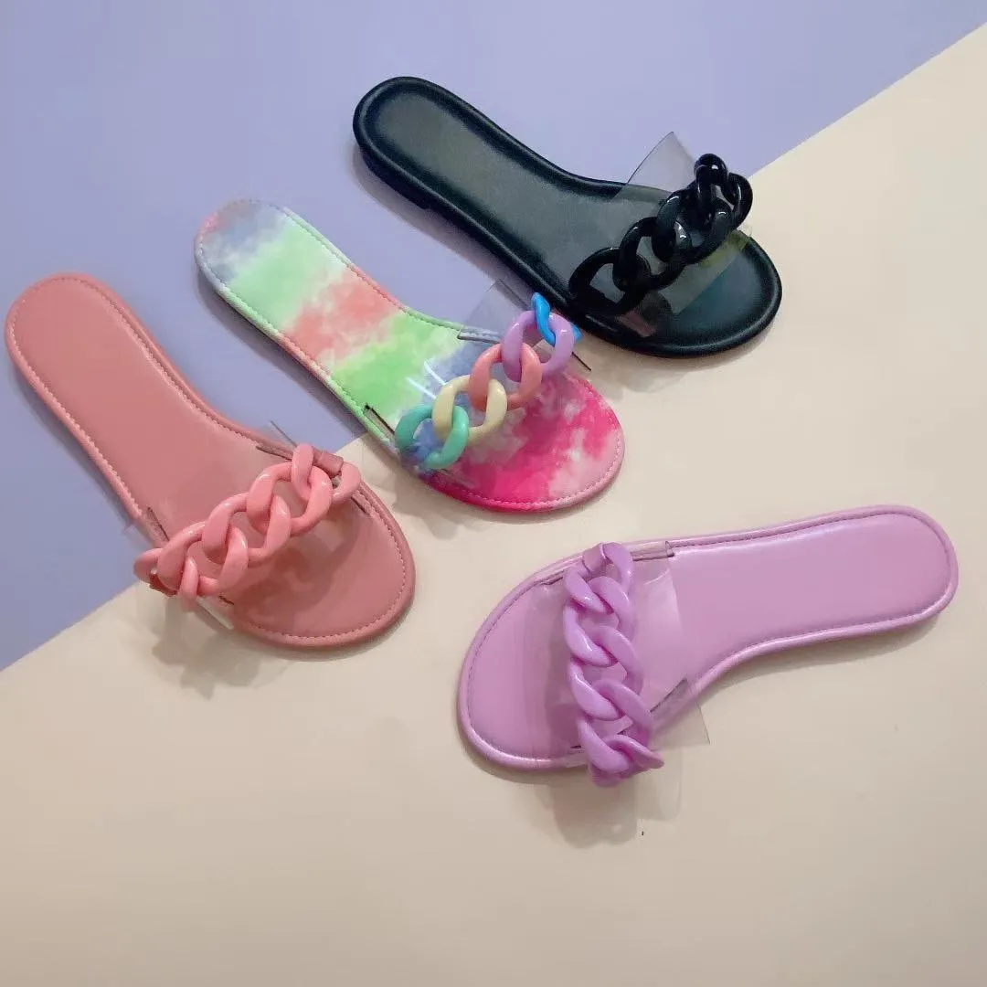 Women flat slide chain one strap cute sandals