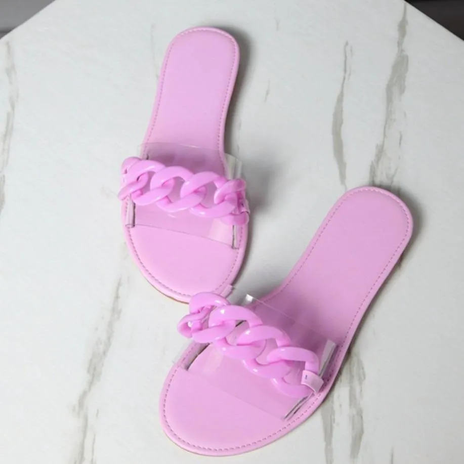 Women flat slide chain one strap cute sandals