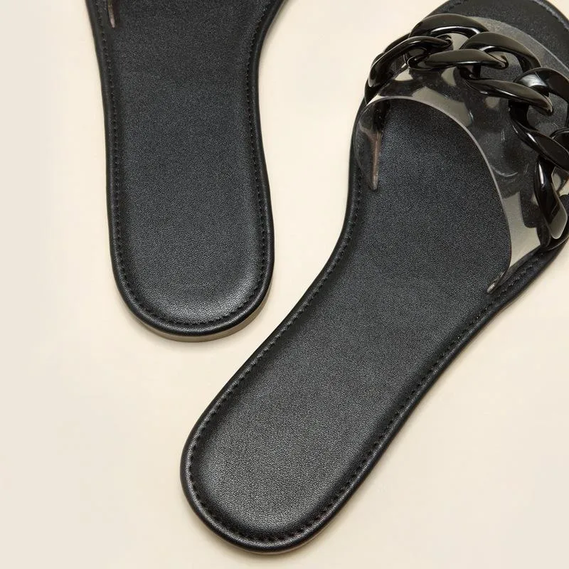Women flat slide chain one strap cute sandals