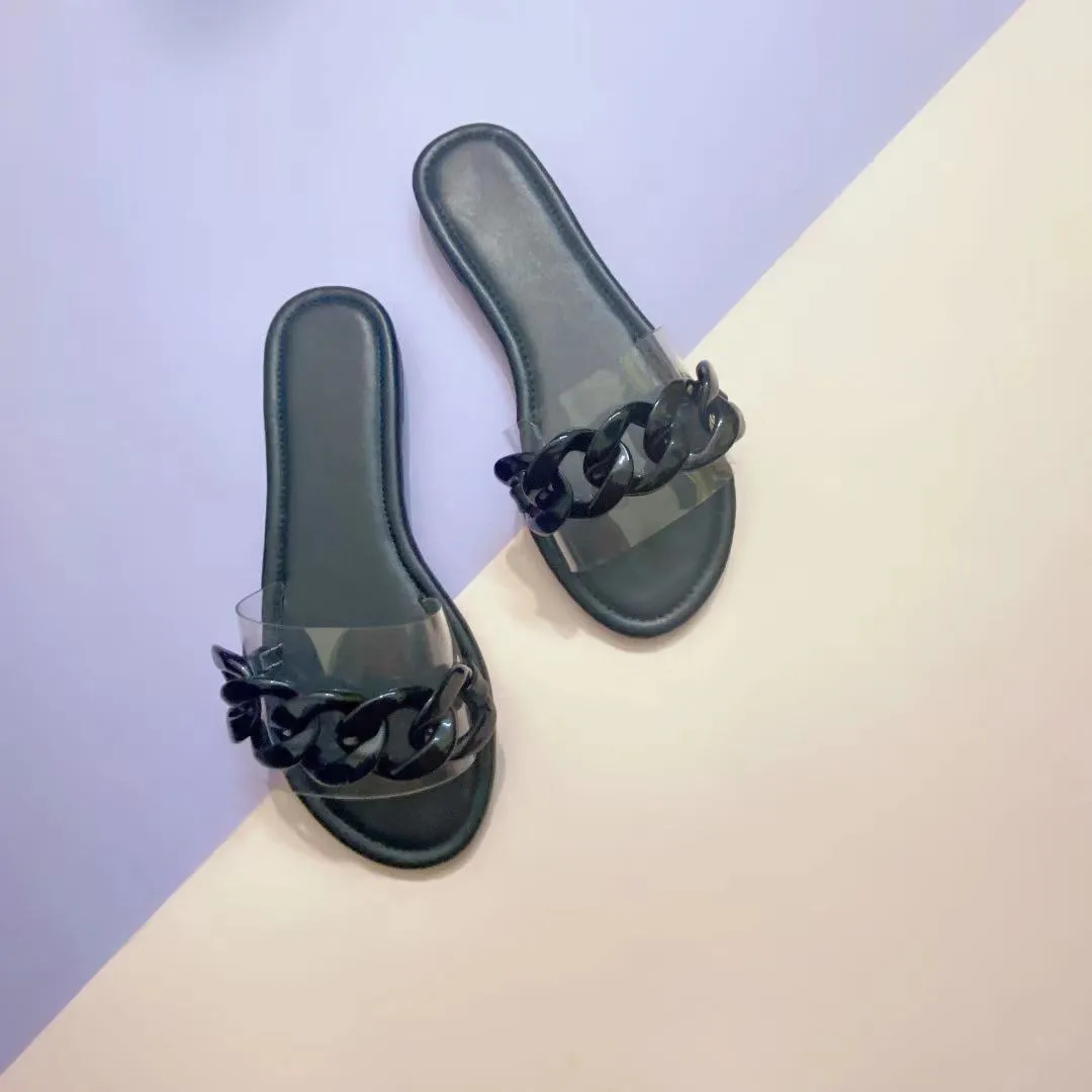 Women flat slide chain one strap cute sandals