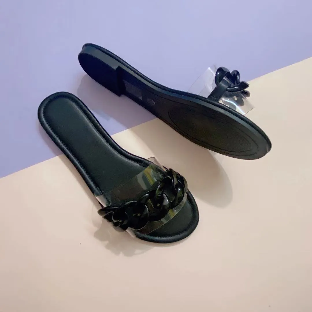 Women flat slide chain one strap cute sandals
