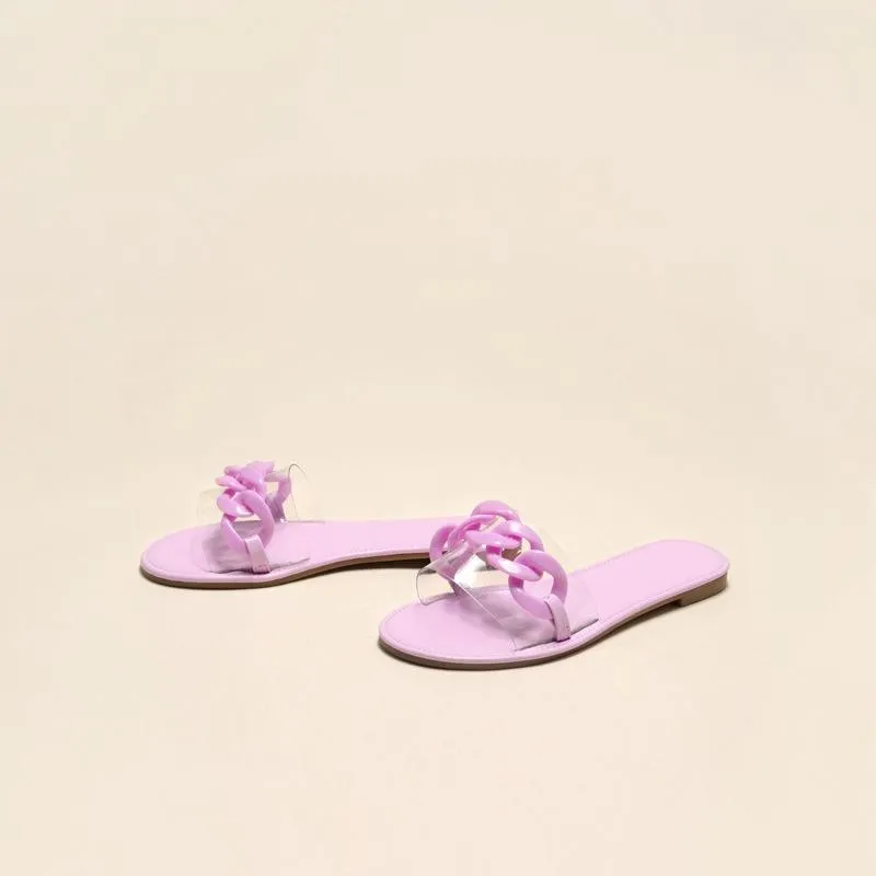 Women flat slide chain one strap cute sandals