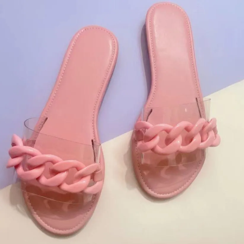Women flat slide chain one strap cute sandals