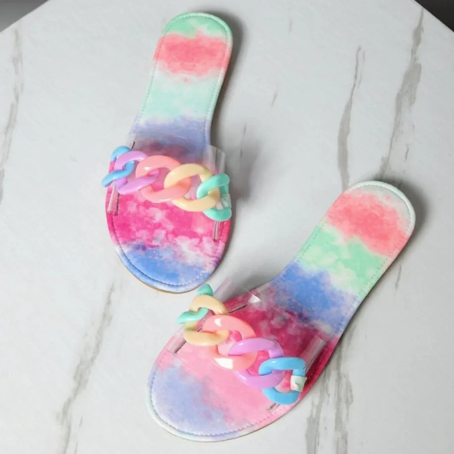 Women flat slide chain one strap cute sandals