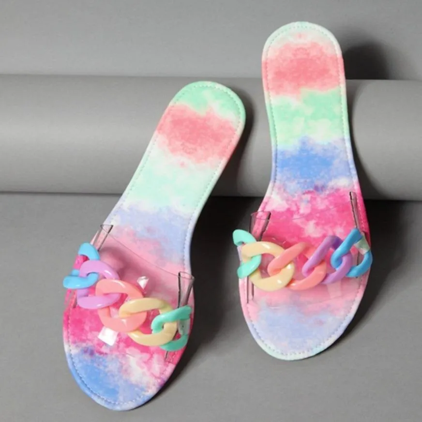 Women flat slide chain one strap cute sandals