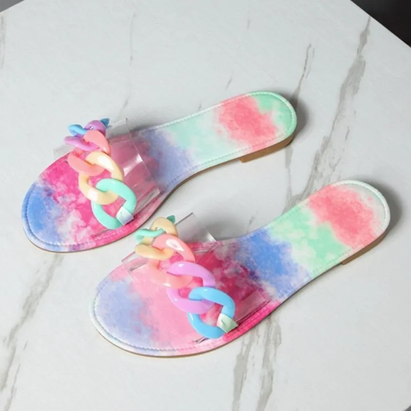 Women flat slide chain one strap cute sandals
