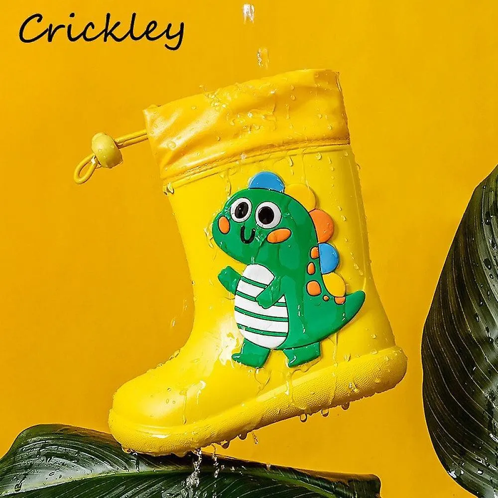 Yellow Dinosaur 150Cartoon Unicorn Dinosaur Children Rain Boots Lace Up Eva Soft Boys Girls Rain Shoes Light Waterproof Non Slip Kids Rainboots