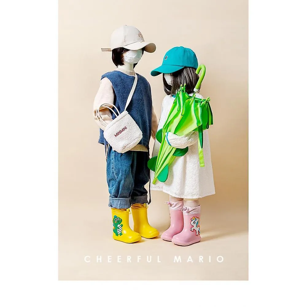 Yellow Dinosaur 150Cartoon Unicorn Dinosaur Children Rain Boots Lace Up Eva Soft Boys Girls Rain Shoes Light Waterproof Non Slip Kids Rainboots