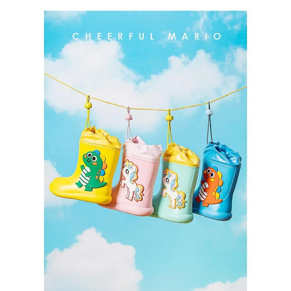 Yellow Dinosaur 150Cartoon Unicorn Dinosaur Children Rain Boots Lace Up Eva Soft Boys Girls Rain Shoes Light Waterproof Non Slip Kids Rainboots