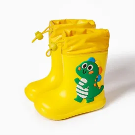 Yellow Dinosaur 150Cartoon Unicorn Dinosaur Children Rain Boots Lace Up Eva Soft Boys Girls Rain Shoes Light Waterproof Non Slip Kids Rainboots